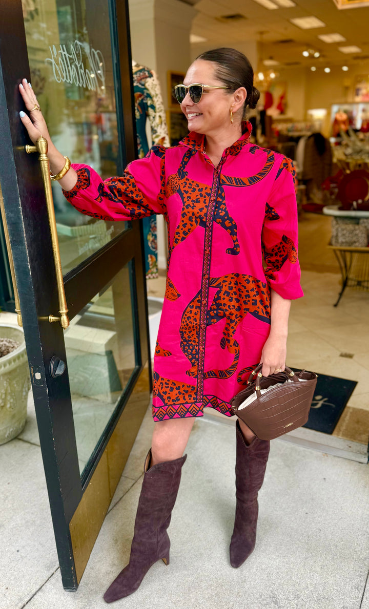 Ava Dress | Pink Leopards