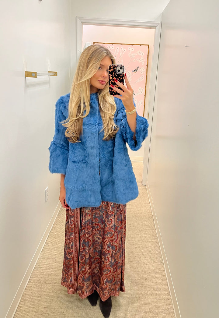 Genuine Rabbit Fur Long Jacket | Baby Blue