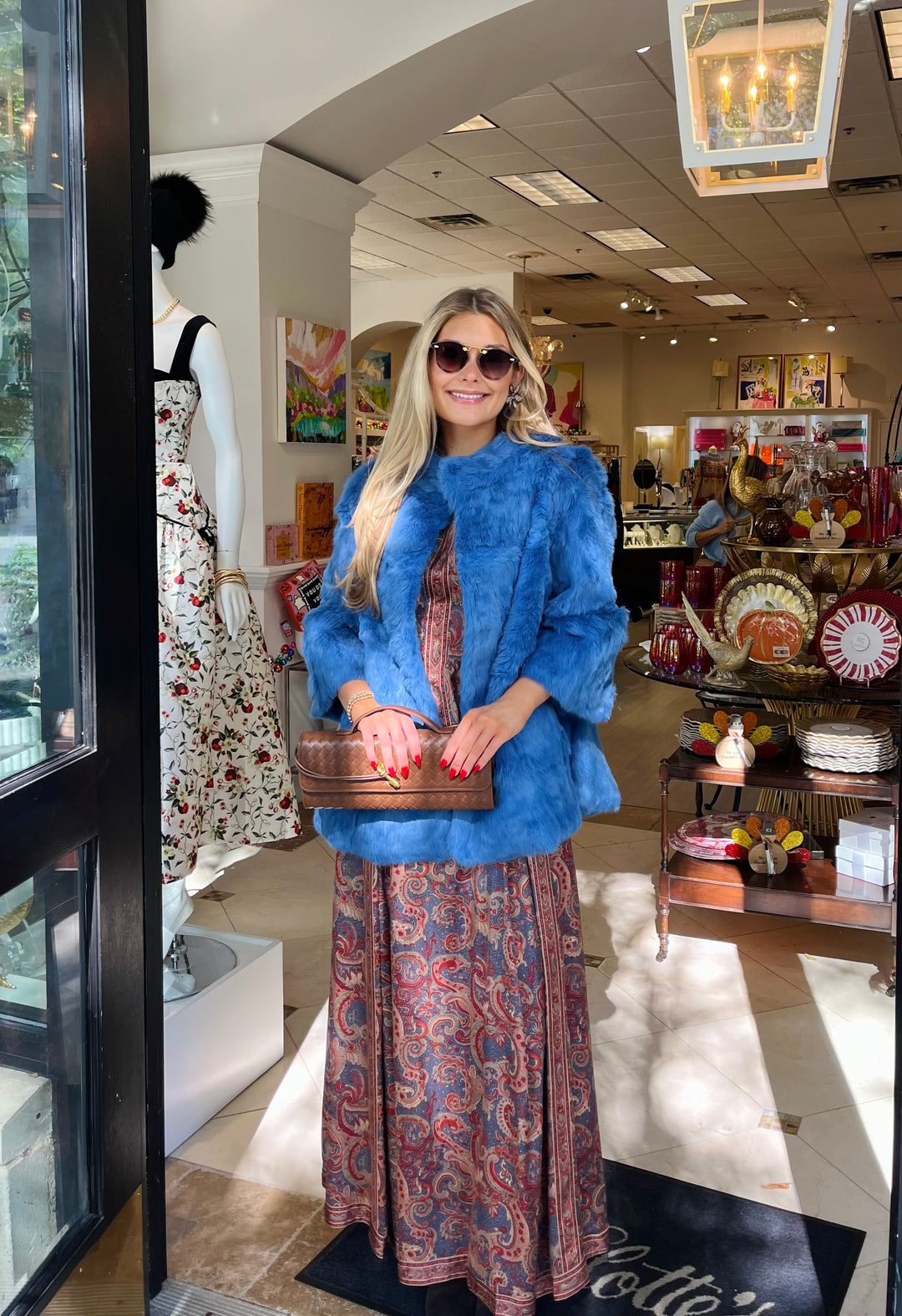 Genuine Rabbit Fur Long Jacket | Baby Blue