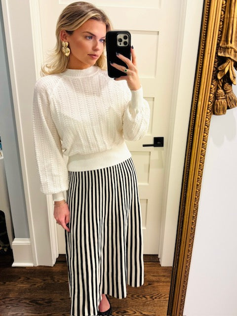 Clancy Knit Maxi Skirt | Black/White Stripe - Charlotte's Inc
