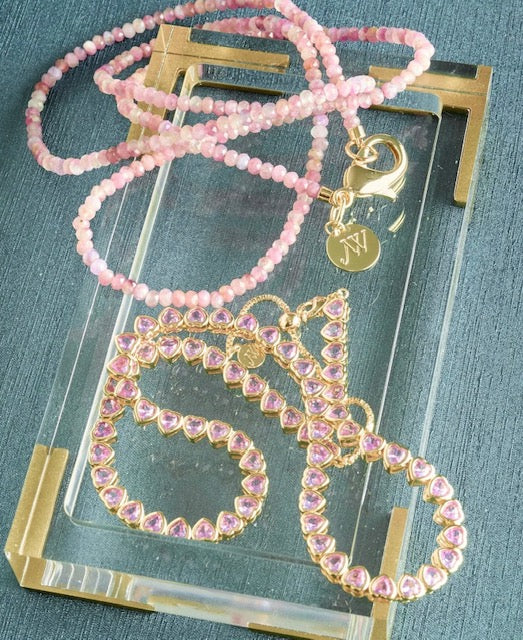 Double Wrap Diamond Cut Beaded Necklace | Tourmaline Pink - Charlotte's Inc