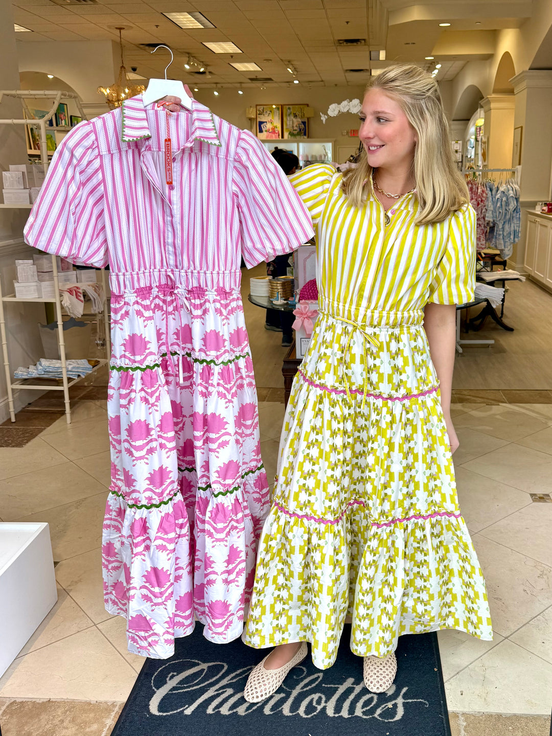 Banyan Puff Sleeve Dress | Pink Magnolia & Ticking Stripe