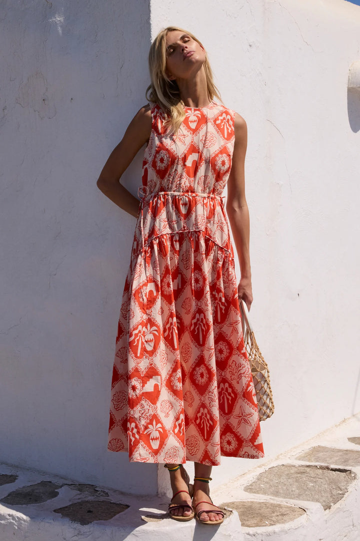 Sleeveless Piped Maxi | Red Asterias