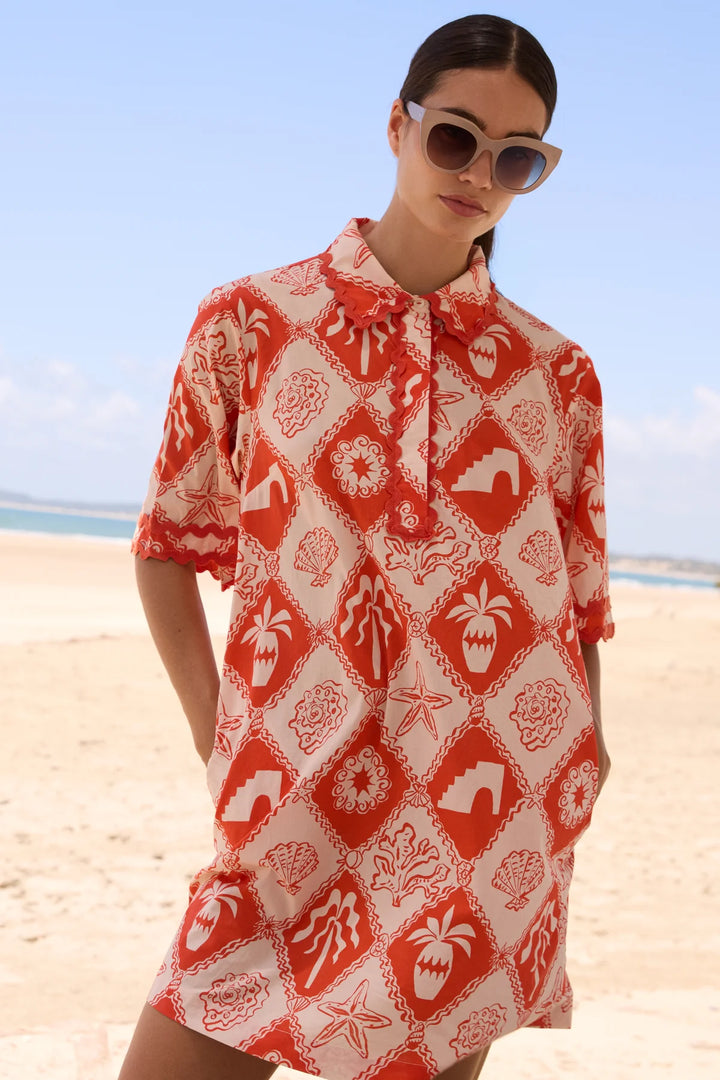 Collared Shirt Dress Mini | Red Asterias