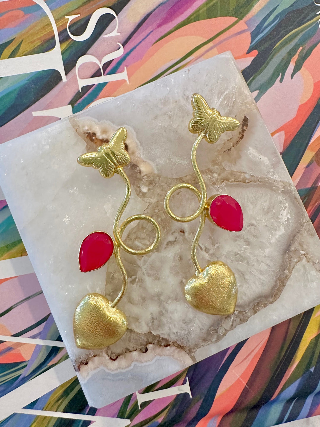 Butterfly + Heart Gemstone Earrings