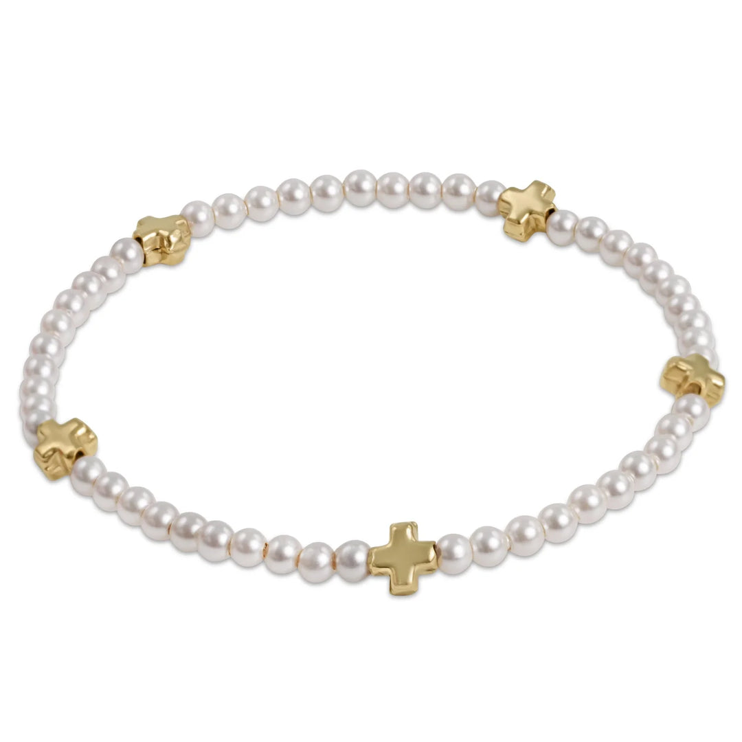 Signature Cross Small Pearl Pattern 3mm Bead Bracelet | Gold