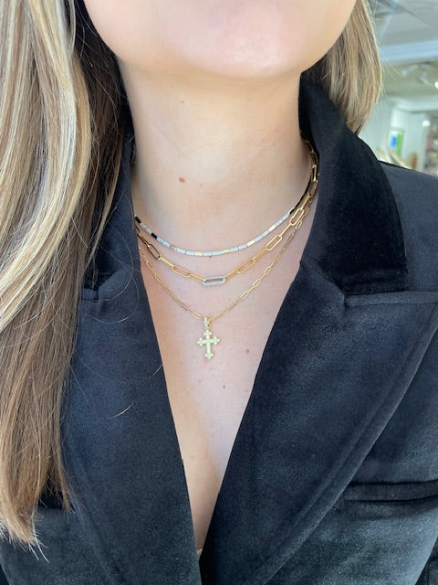 14kt Gold Tubular Necklace with .35ct Diamonds NZ7818