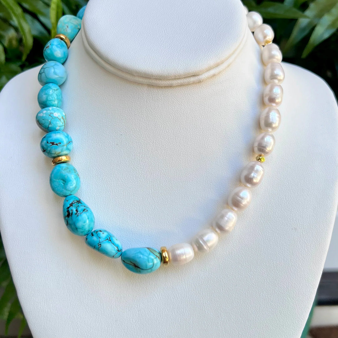 Chunky Turquoise and Pearl Necklace
