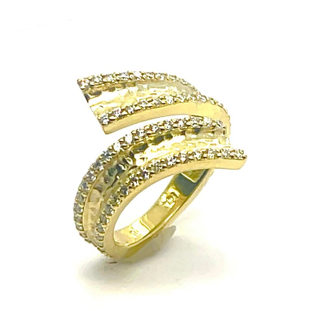 14kt Hammered Bypass Ring .82pts Diamond RZ8137