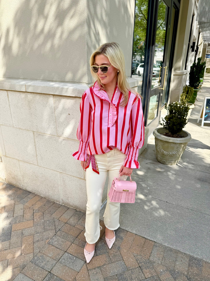 Striped Ruffled Shirt | Pink and Red