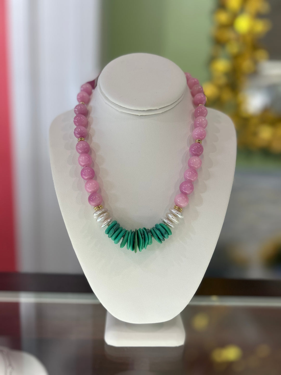 Knotty Bling Pink w/ Graduated Turquoise Heishi