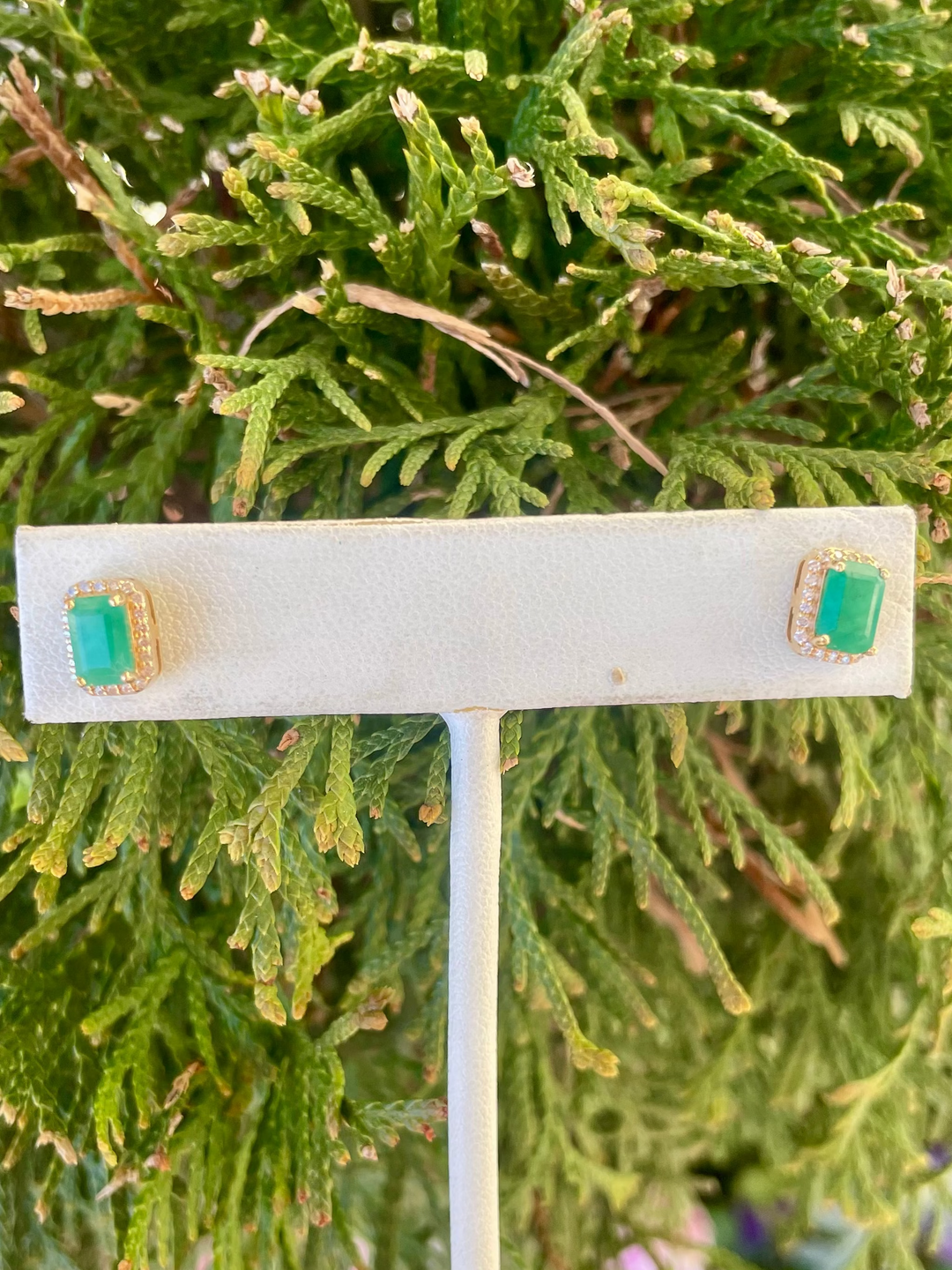 14kt Yellow Gold Emerald and Diamond Studs - Charlotte's Inc