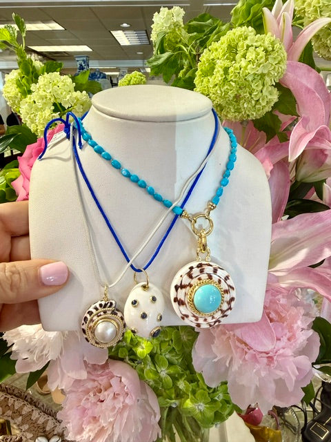 14kt Cone Shell Pendant with Turquoise & .05ct Diamond P17724DT (Pendnat Sold Separately)