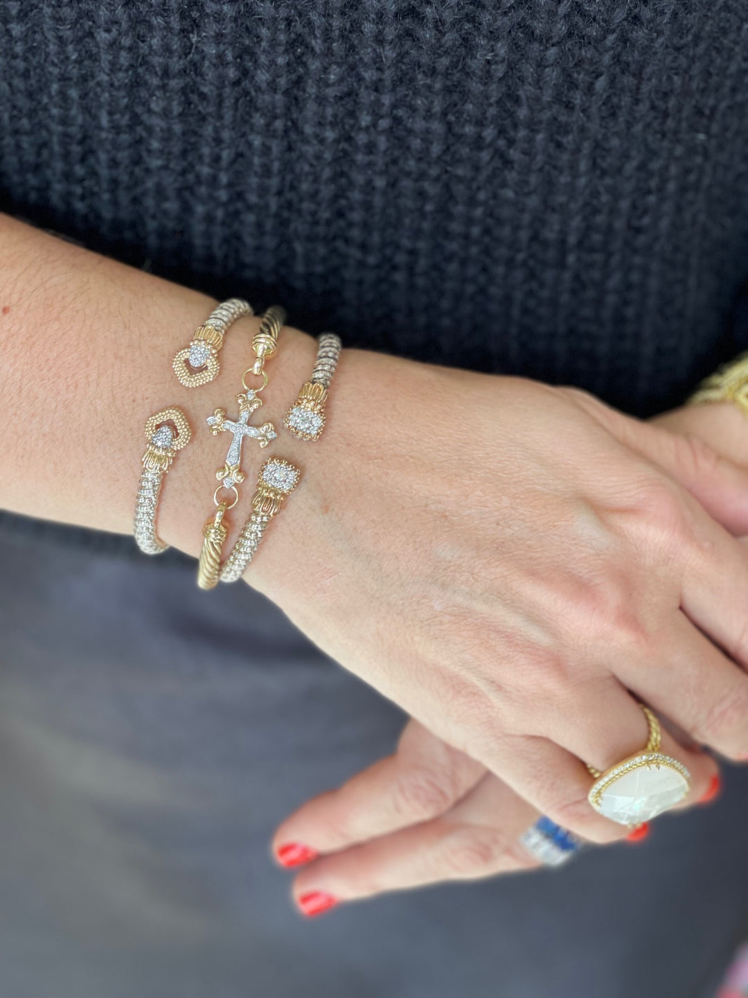 14k Diamond Cross Coil Bangle