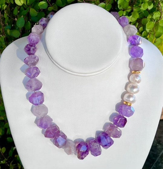 Allie Beads Amethyst and Pearl Necklace