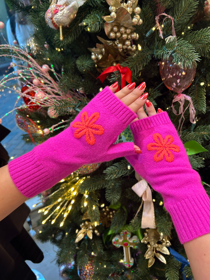 Embroidery Flower Mitten | Sassy Pink & Hot Coral