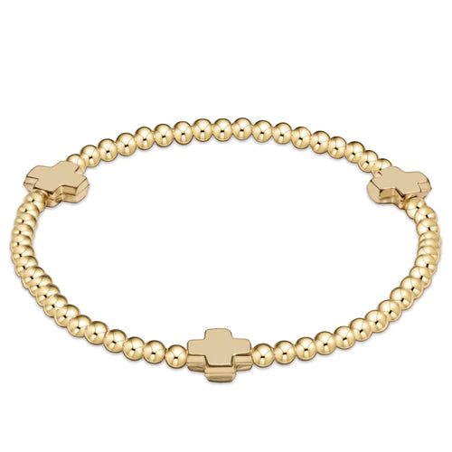 signature cross gold pattern 3mm bead bracelet