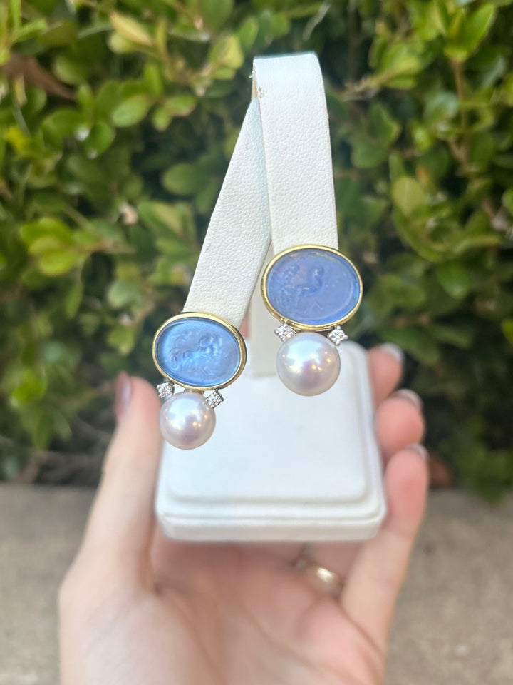 Pearl w/ Sapphire 14k Earrings