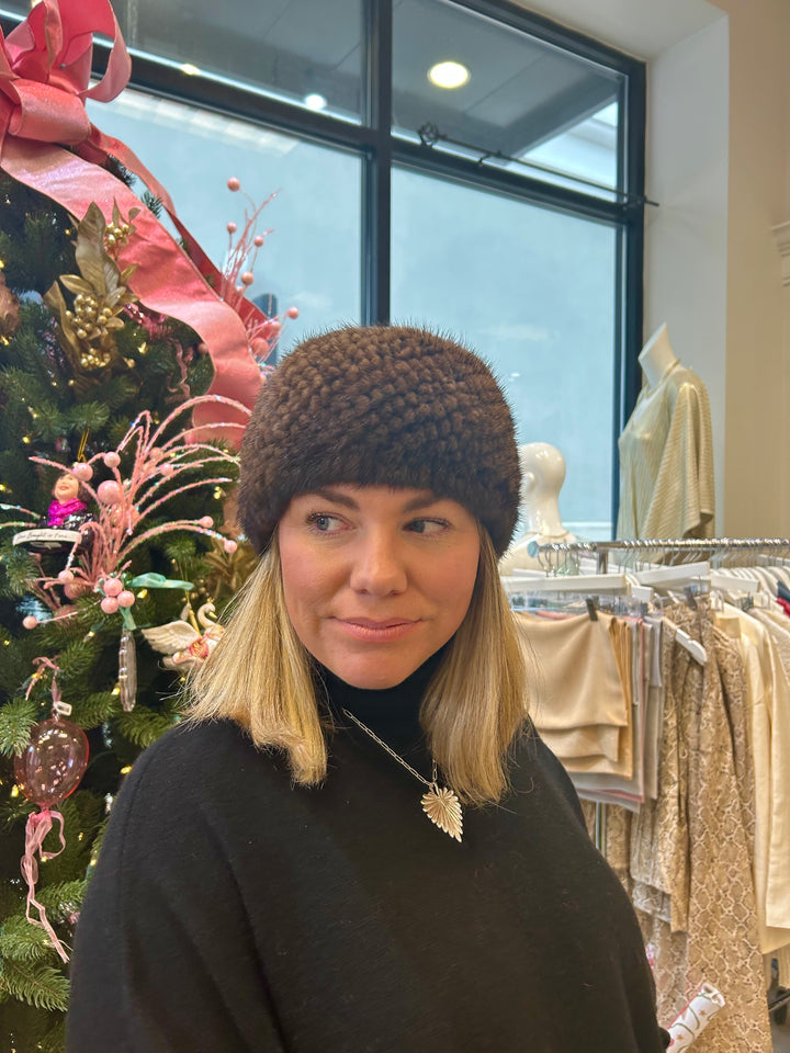 Knit Mink Head Warmer | Brown