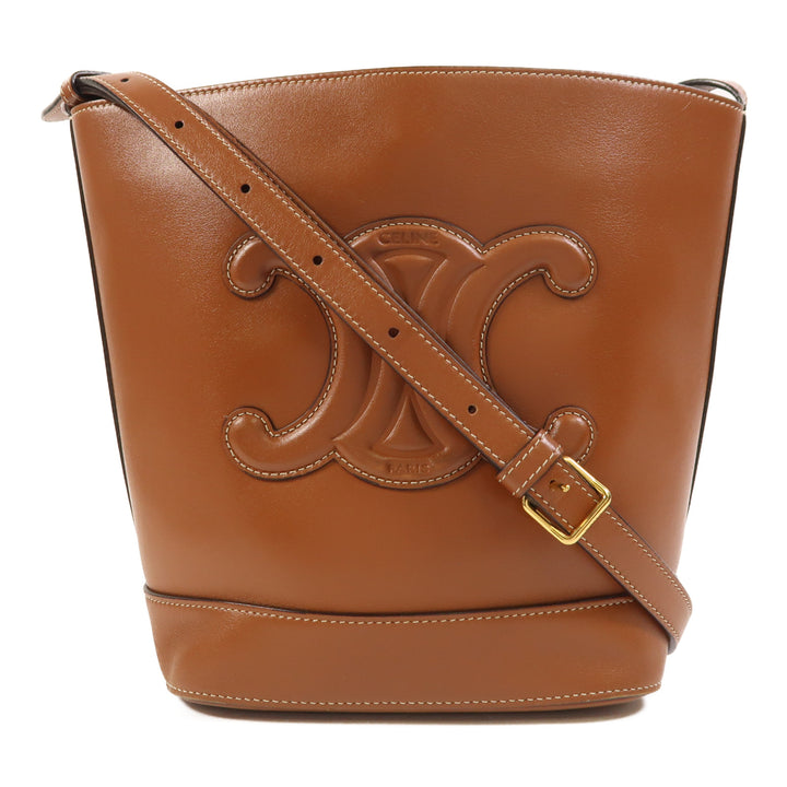 Celine Cowhide Leather Cuir Triomphe Golden Shoulder Bag Brown Calfskin