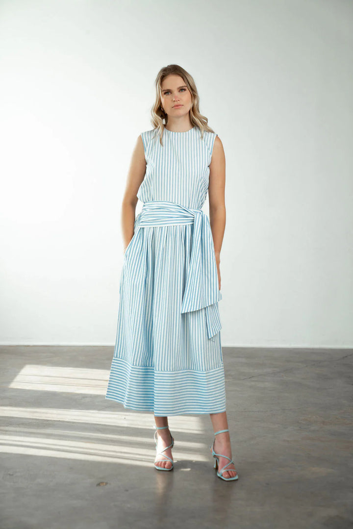 Yarrow Big Bow Skirt | Blue Stripe