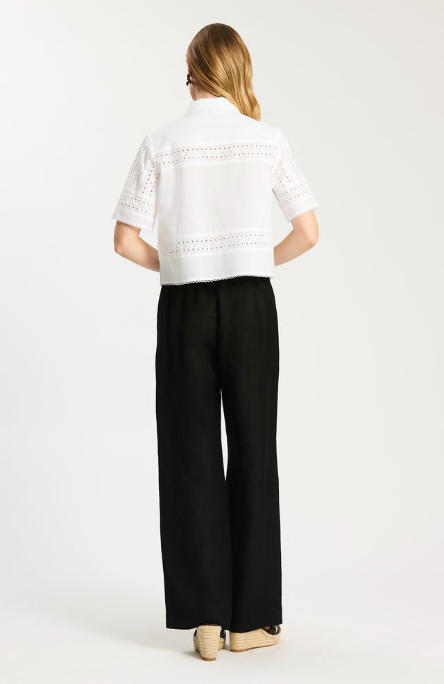 Sabrina Pleated Eyelet Blouse | White