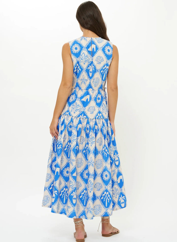 Sleeveless Piped Maxi Dress | Blue Asterias