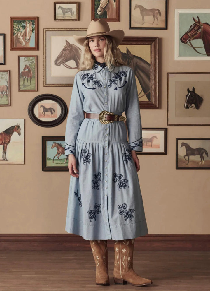 The Chambray Embroidered Highland Skirt | Stetson & The Great