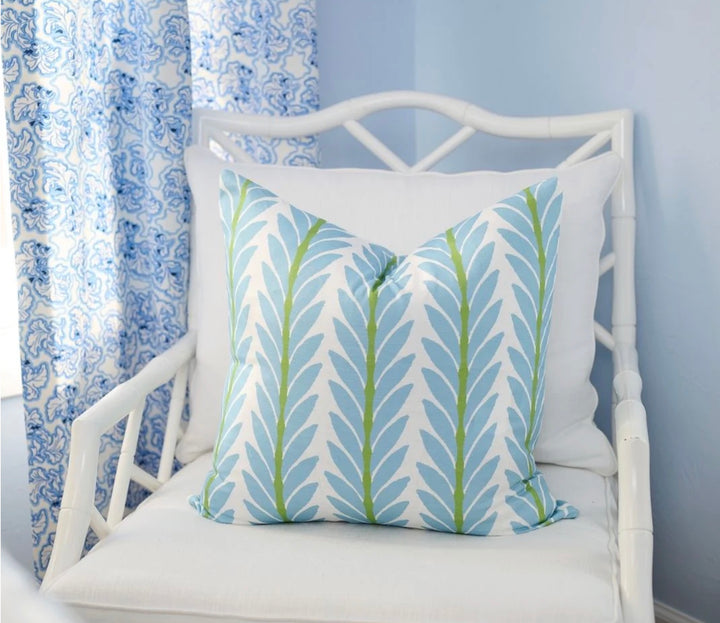 Frond French Blue Decorative Pillow 22"x22"