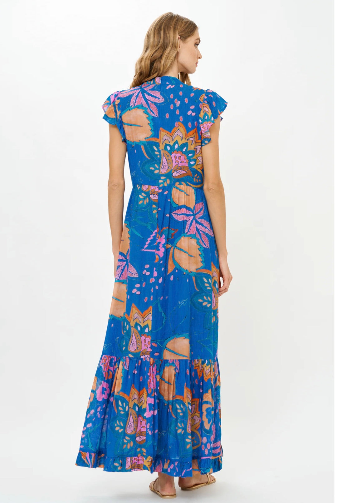 Mock Neck Flutter Maxi | Antico Blue