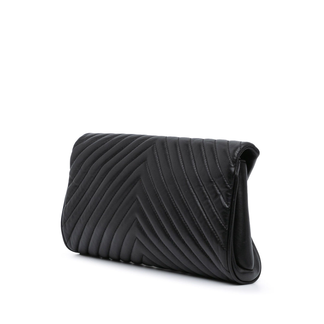 Chanel Chevron Lambskin Fold Up Again Clutch | Black