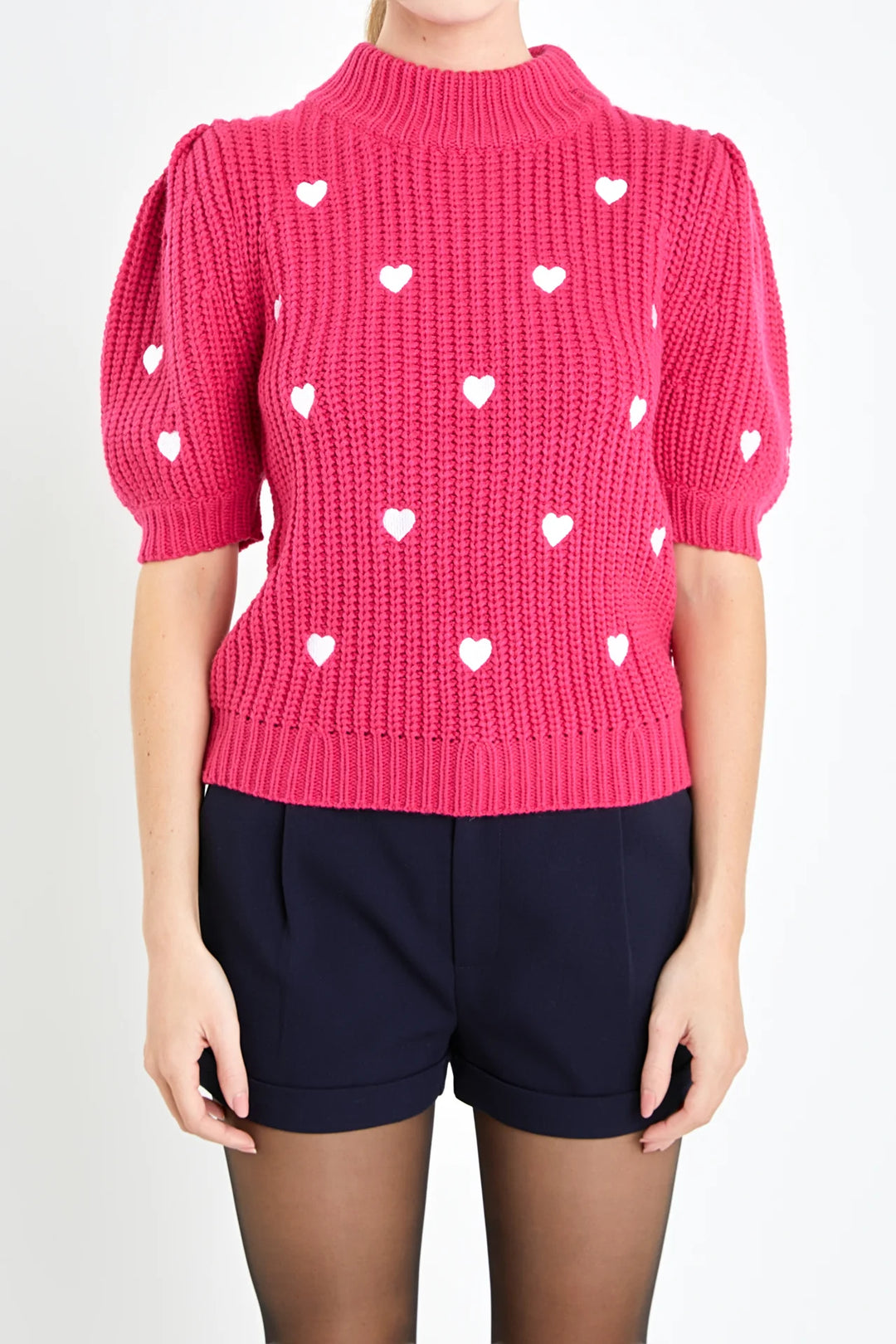 Heart Shape Embroidery Sweater | Fuchsia