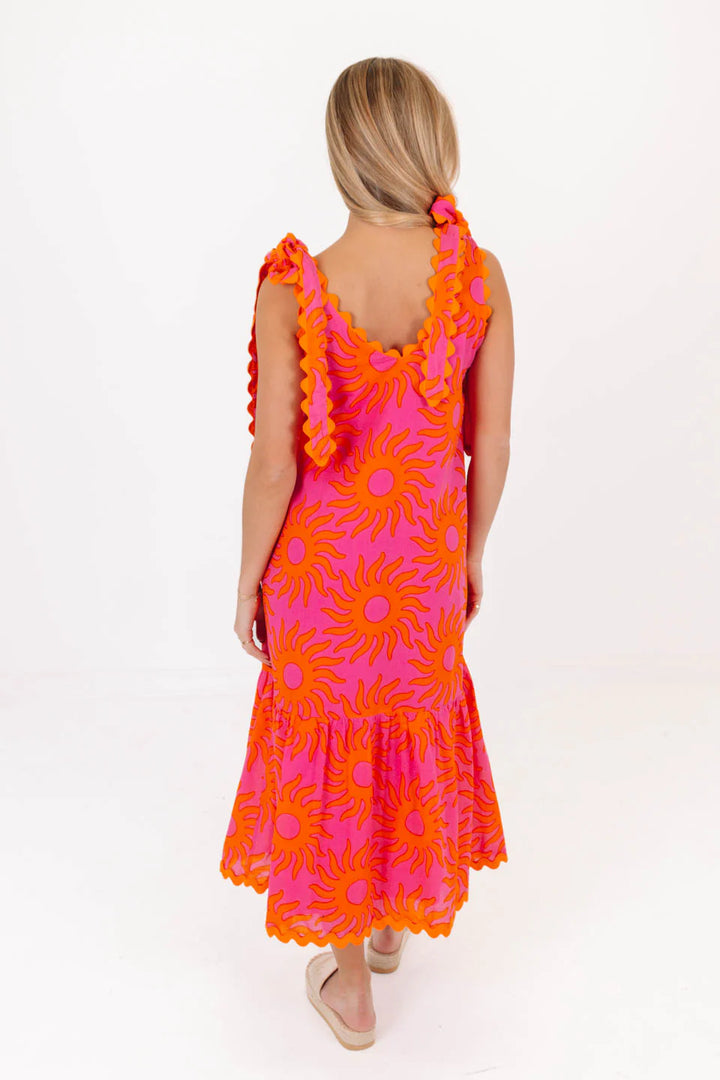 Mara Ric Rac Tie Strap Midi | Pink & Orange