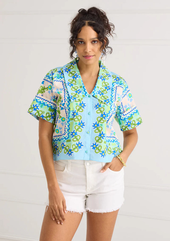 Jules Top  | Blue Floral Folk