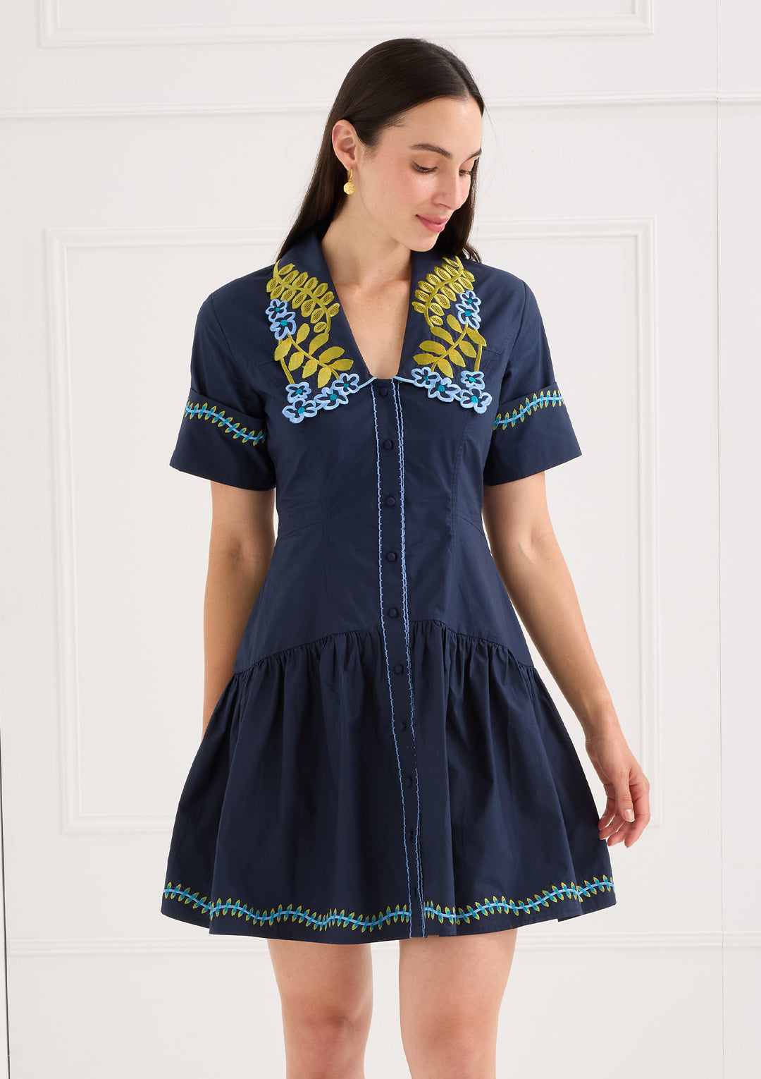 The Julia Dress | Navy Floral Embroidery