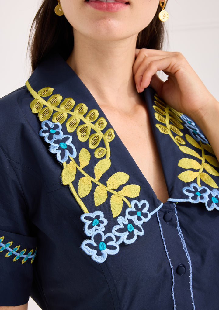 The Julia Dress | Navy Floral Embroidery