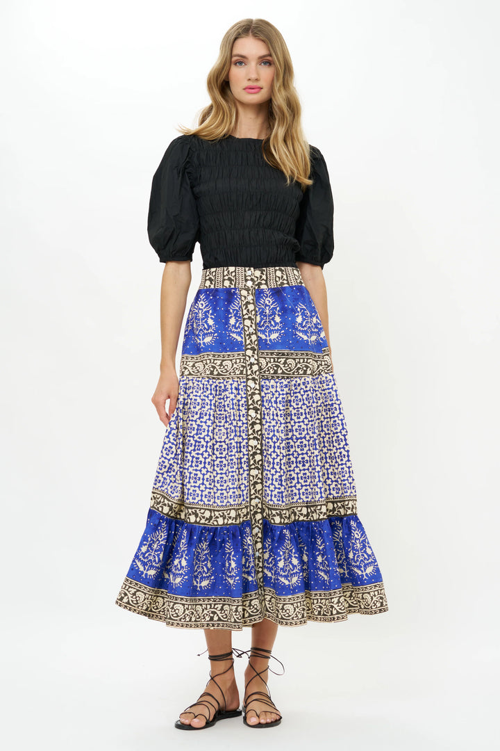 Button Front Skirt | Jaisalmer Cobalt