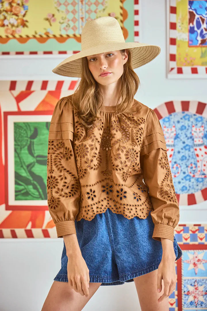 Jennifer Top | Mocha Embroidered Eyelet