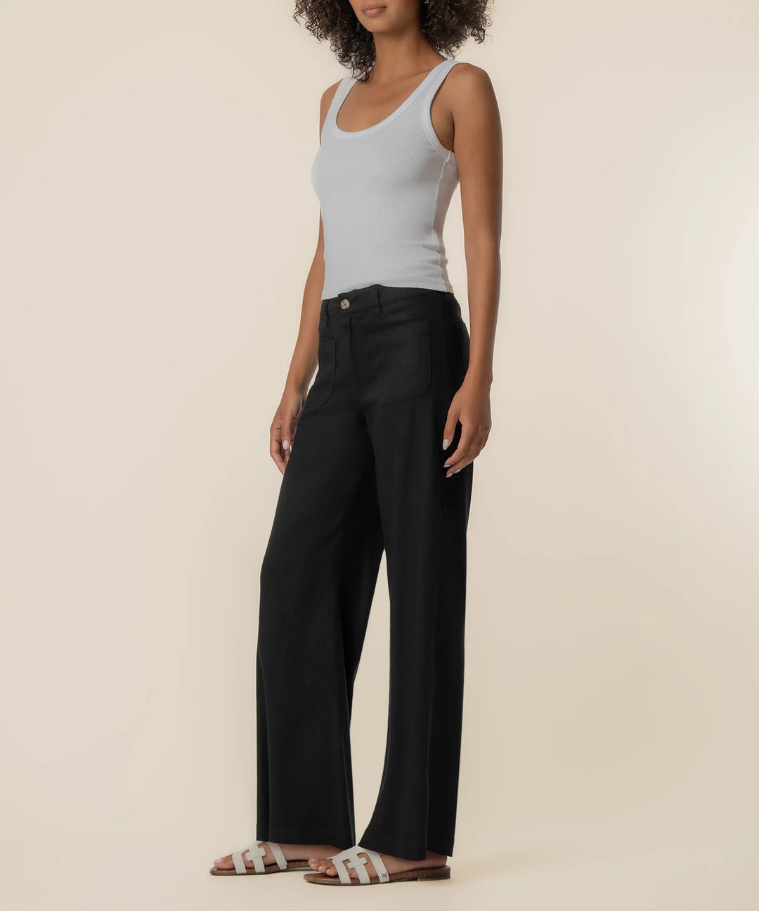 Meg Linen High Rise Wide Leg | Black