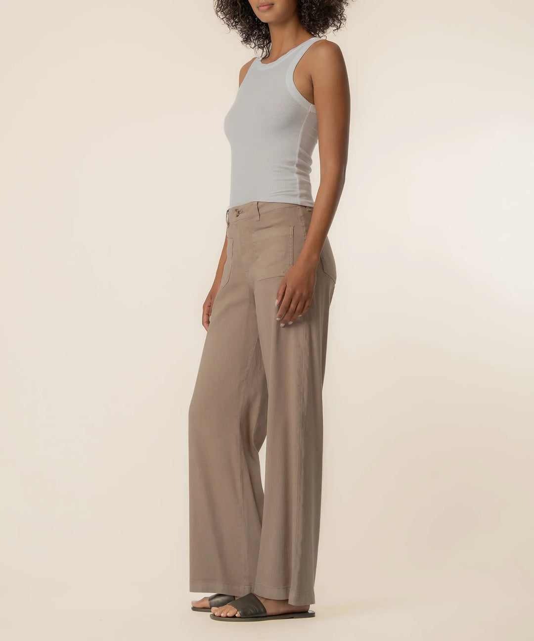 Meg Linen High Rise Wide Leg | Khaki