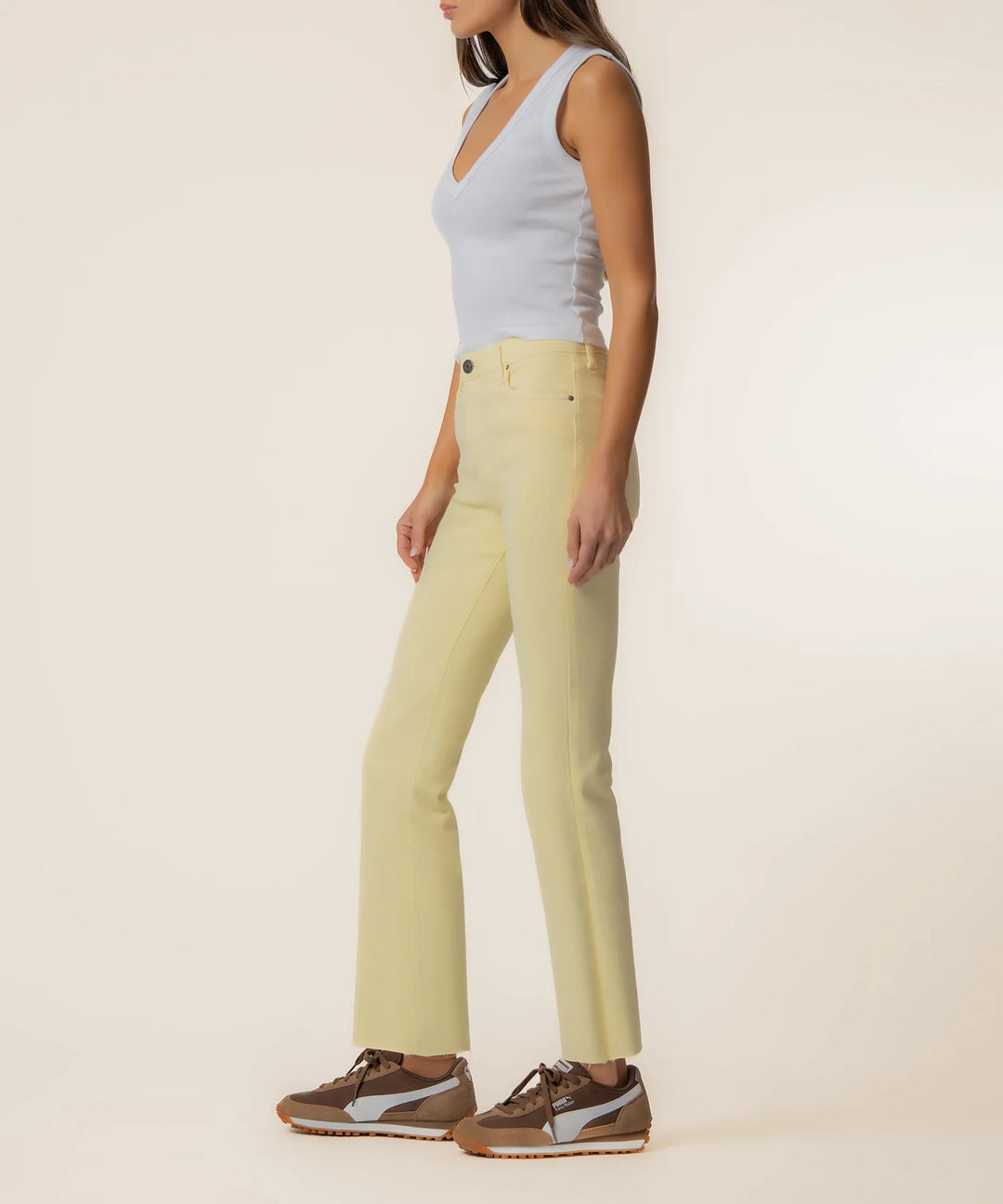Kelsey High Rise Ankle Flare Jeans | Pastel Yellow