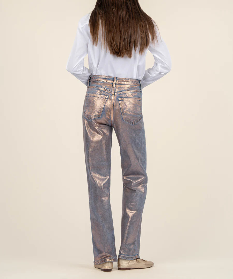 KUT Sienna High Rise Wide Leg Denim| Metallic Rose