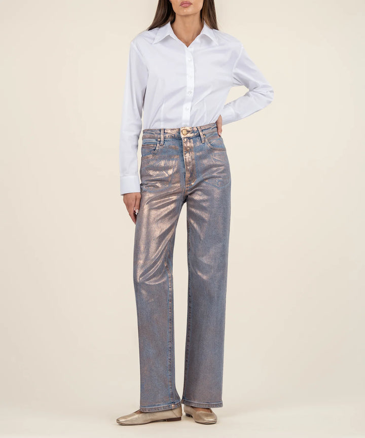 KUT Sienna High Rise Wide Leg Denim| Metallic Rose
