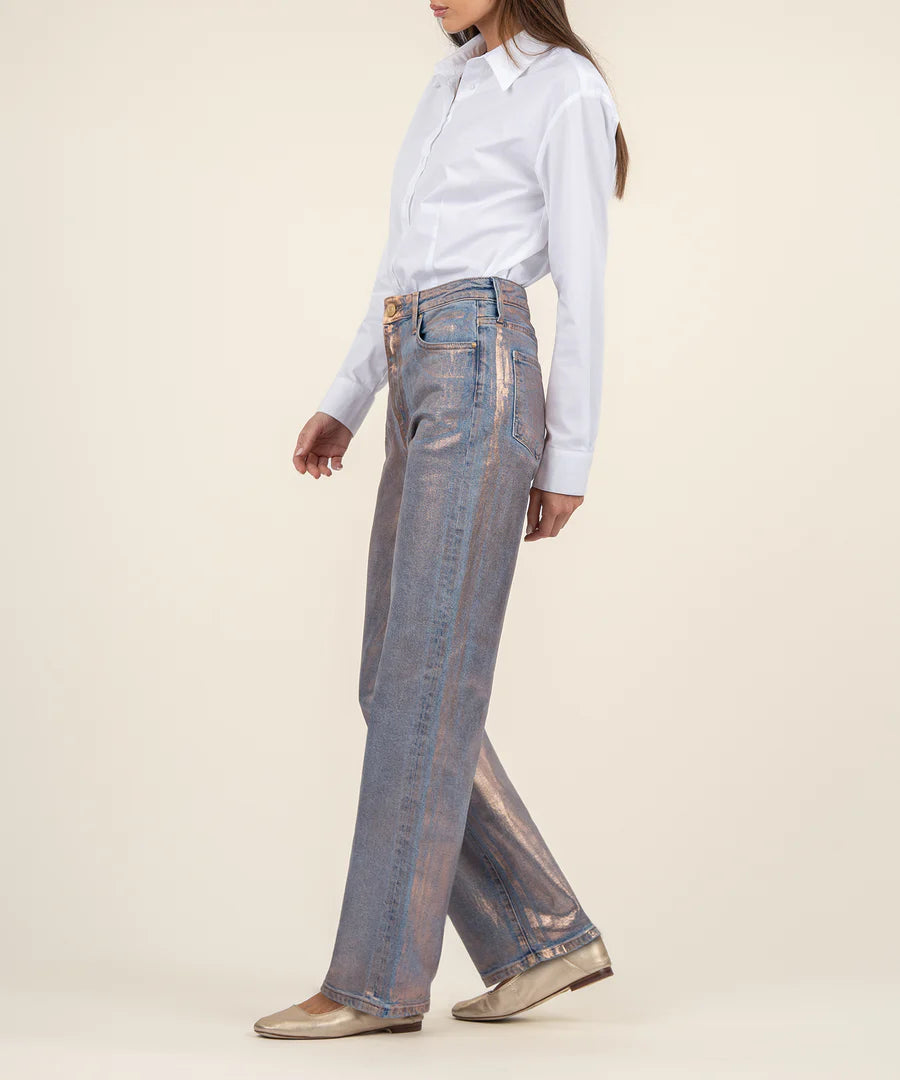 KUT Sienna High Rise Wide Leg Denim| Metallic Rose