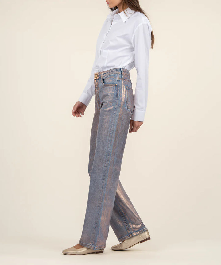 KUT Sienna High Rise Wide Leg Denim| Metallic Rose