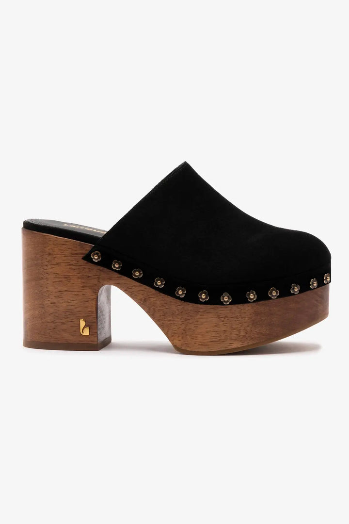 Miso Wooden Platform Clog | Black Suede
