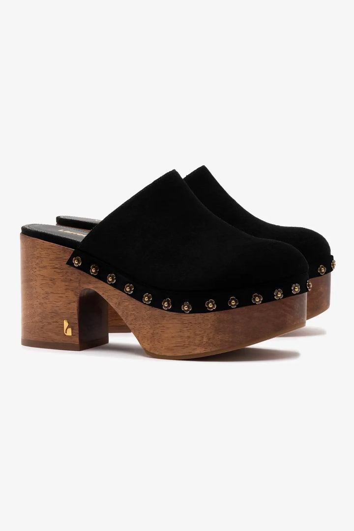 Miso Wooden Platform Clog | Black Suede