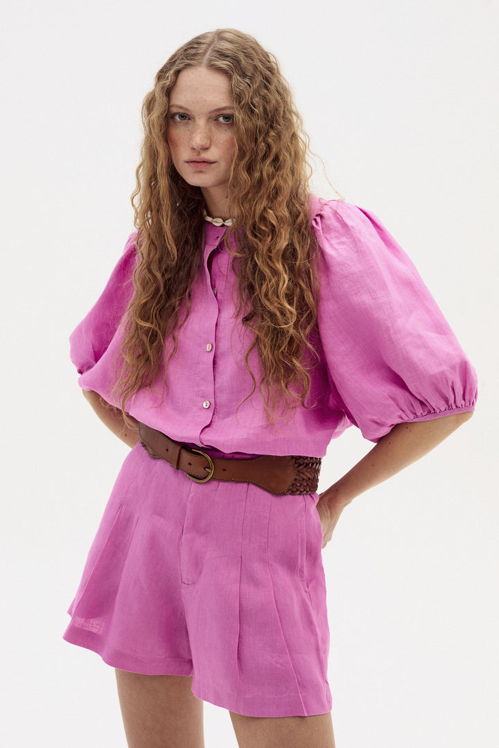 Bubble Linen Shirt | Petunia Pink