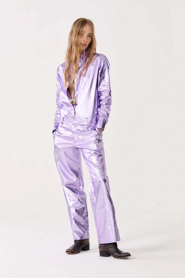 Astro Metallic Linen Pants | Violet