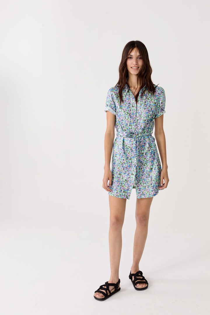Franca Metallic Linen Dress | Meadow Print
